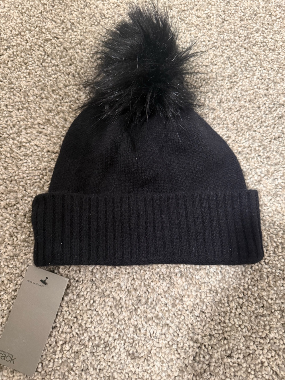 Black Knit Beanie with Faux-Fur Pom - Women Accessories
